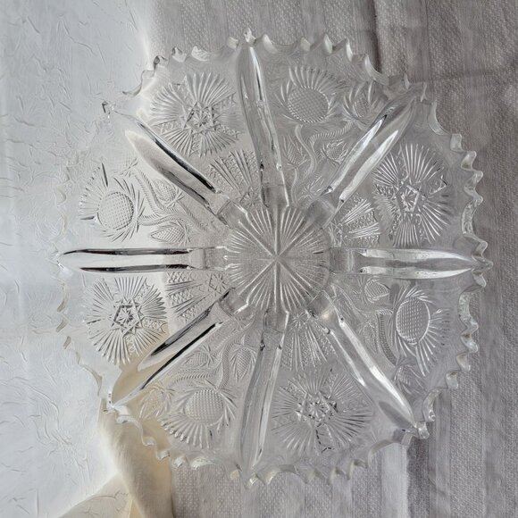 Vintage Eapg Higbee Thistle Footed Glass Serving Platter - Picture 4 of 9